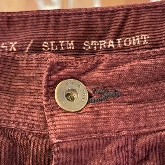 Rag & Bone Maroon Corduroy Slim Straight Pants Men's Size 29 - Picture 9 of 9